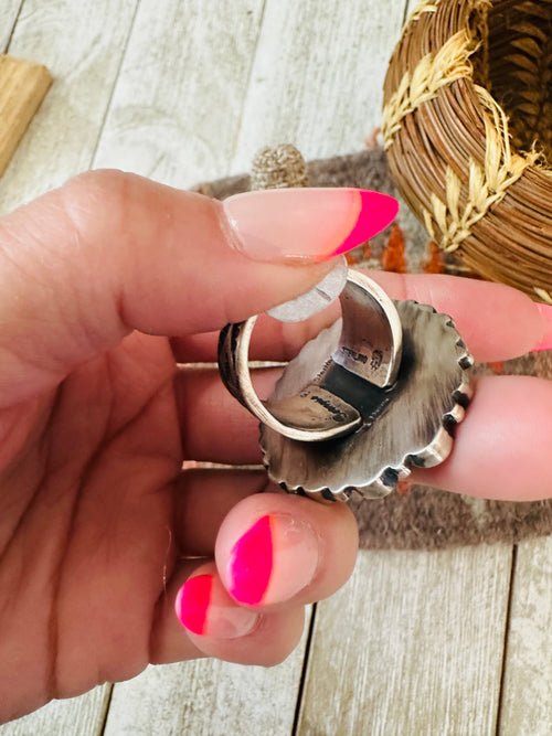 Navajo Electric Rainbow Sterling Silver, Turquoise & Spiny Ring by Bernyse Chavez and Angela Martin, Size 9