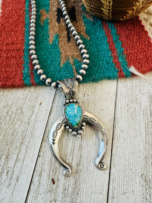 Navajo Sterling Silver & Turquoise Beaded Naja Necklace