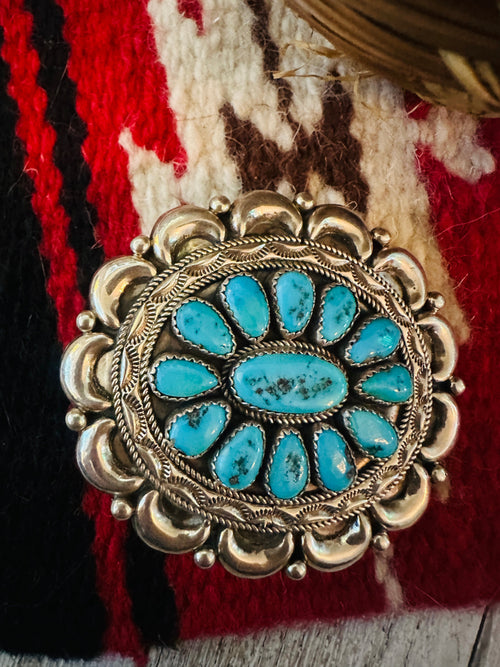 Vintage Old Pawn Navajo Turquoise & Sterling Silver Pendant, Signed