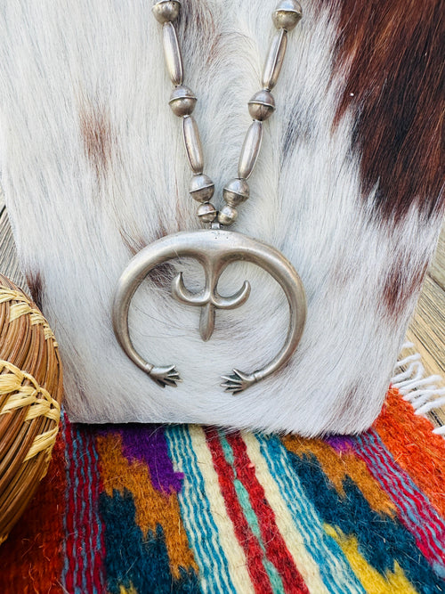 Vintage Old Pawn Sterling Silver Beaded Naja Necklace