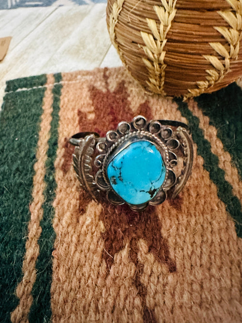 Handcrafted Old Pawn Turquoise & Sterling Silver Cuff Bracelet