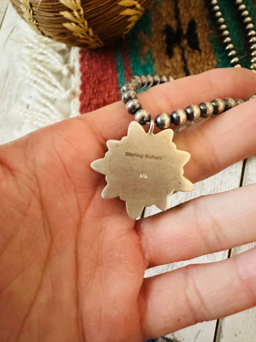 ** Christmas Collection ** Handmade Sterling Silver & Emerald Valley Beaded Necklace Signed Nizhoni