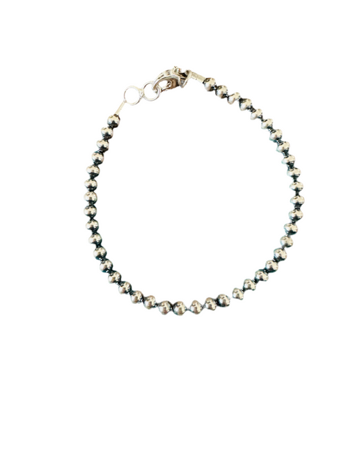 Navajo 4mm Sterling Silver Pearl Beaded Bracelet