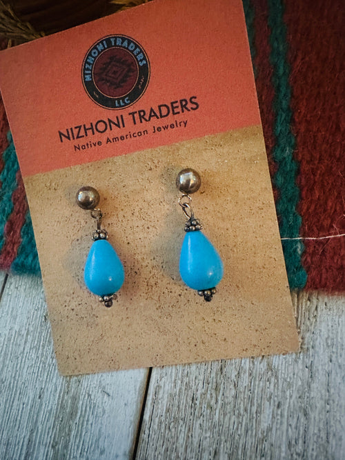 Handcrafted Old Pawn Sterling Silver & Turquoise Beaded Dangle Earrings