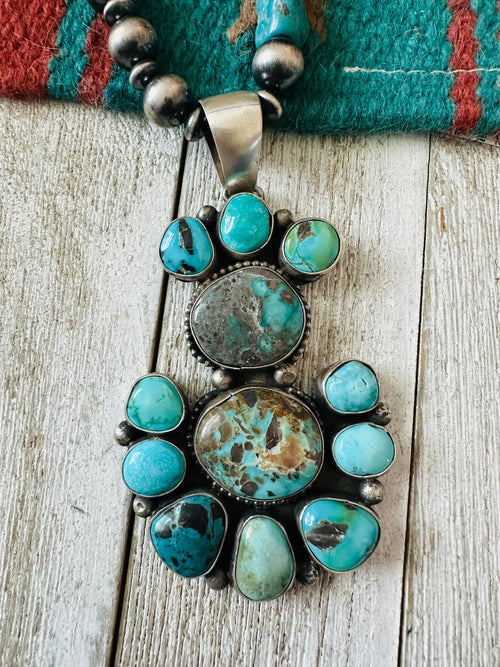Navajo Sterling Silver & Turquoise Cluster Beaded Necklace