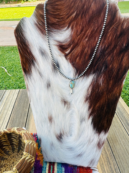 Handcrafted Turquoise & Sterling Silver Beaded Blossom Necklace