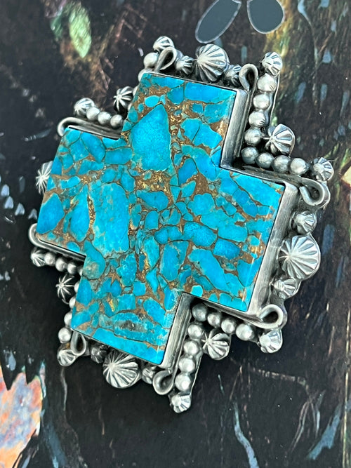 Rosella Paxson Blue Mohave Shepherd Hook Santa Fe Cross Pendant