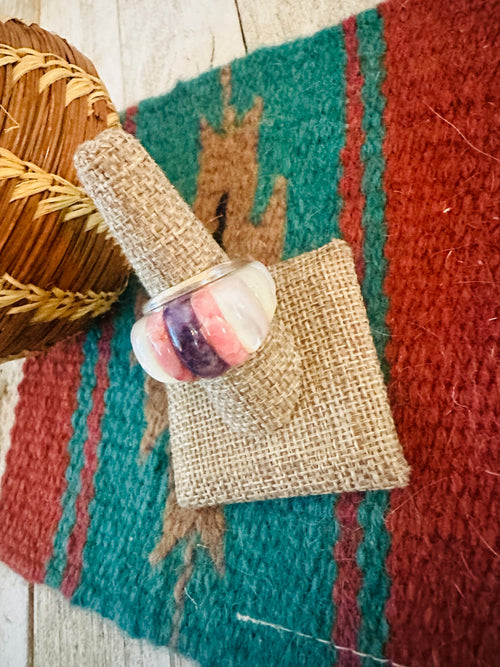 Old Pawn Navajo Sterling Silver & Multi Stone Inlay Ring Size 9