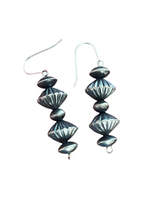 Navajo Sterling Silver Handmade Beaded Drop Earrings