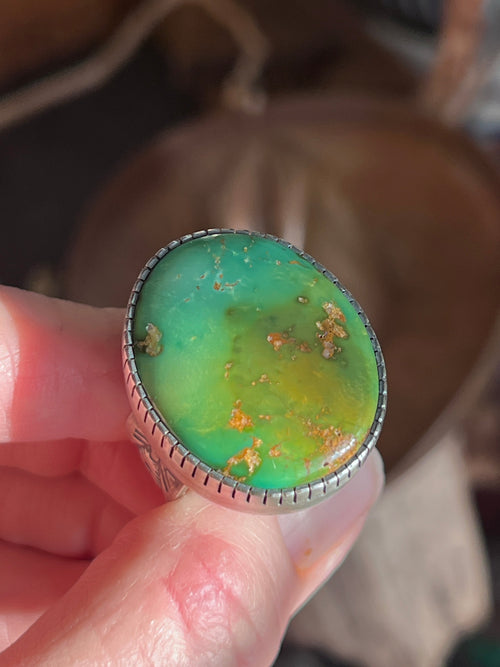 Raymond Coriz Handcrafted Royston Turquoise Cocktail Ring, Size 9