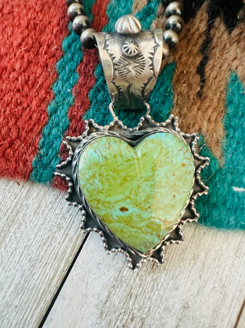 Apache Turquoise & Sterling Silver Heart Pendant by Rosella Paxson