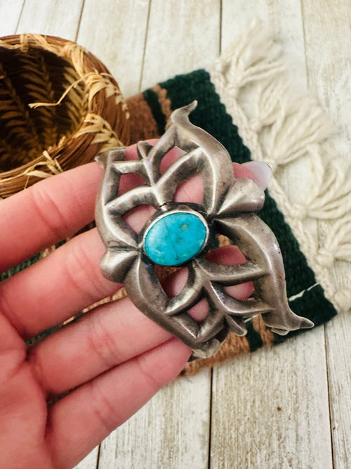 Handcrafted Old Pawn Turquoise & Sterling Silver Cuff Bracelet