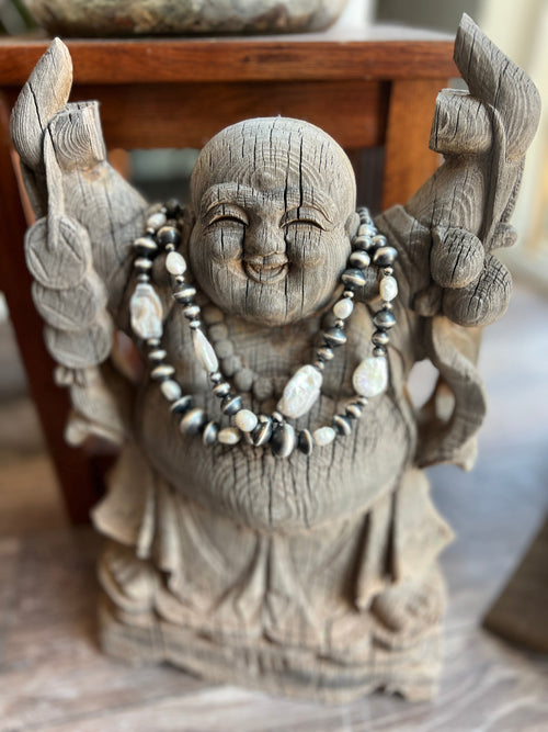 Navajo Sterling Silver and Freshwater Pearl Handmade Beaded Necklace by Rose Martin, 16 Inches