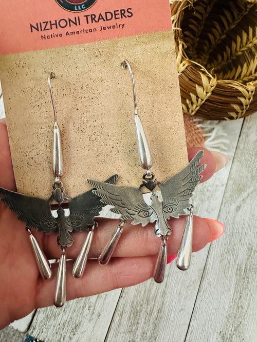 Old Pawn Navajo Sterling Silver Thunderbird Dangle Earrings