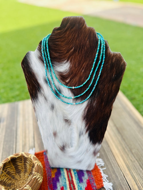 Handcrafted Turquoise & Sterling Silver Beaded 16” Necklace