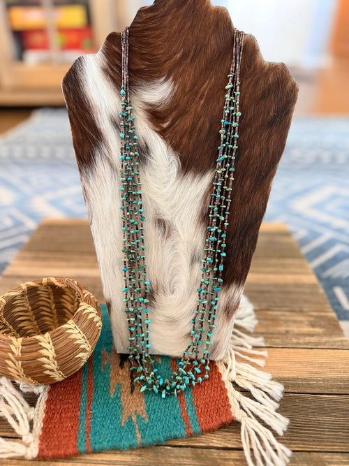 Old Pawn Handcrafted Turquoise & Heishi Shell Beaded 30” Necklace