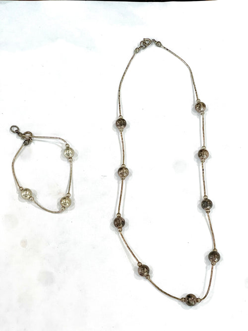 Handmade Sterling Silver Beaded Necklace & Bracelet Set