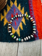 Handcrafted Multi Stone & Sterling Silver Pearl Beaded Stretch Bracelet