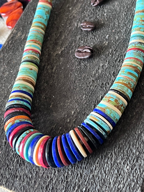 Ronald Chavez Handcrafted Multistone Heishi Beaded Santo Domingo Necklace
