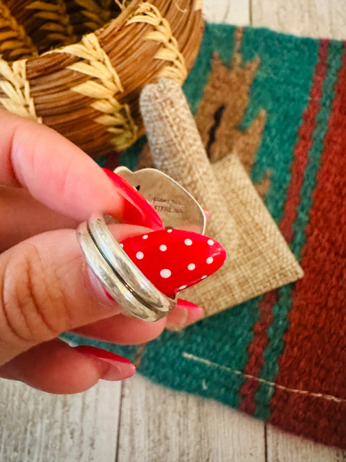 Old Pawn Navajo Sterling Silver, Turquoise & Spiny Adjustable Ring