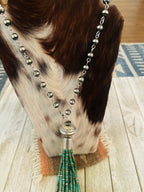 Navajo Turquoise & Sterling Silver Pearl Beaded Tassel Necklace
