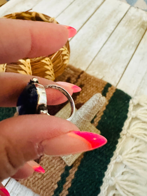 Handcrafted Old Pawn Sterling Silver & Lapis Ring Size 6.5