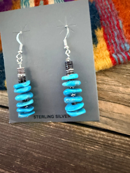 Handcrafted Heishi Shell & Turquoise Beaded Dangle Earrings