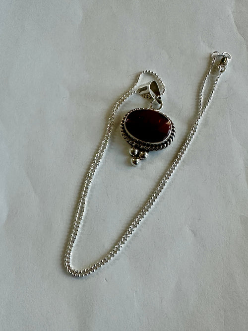 Red Jasper Oval in Rope Frame w/ Beads Necklace