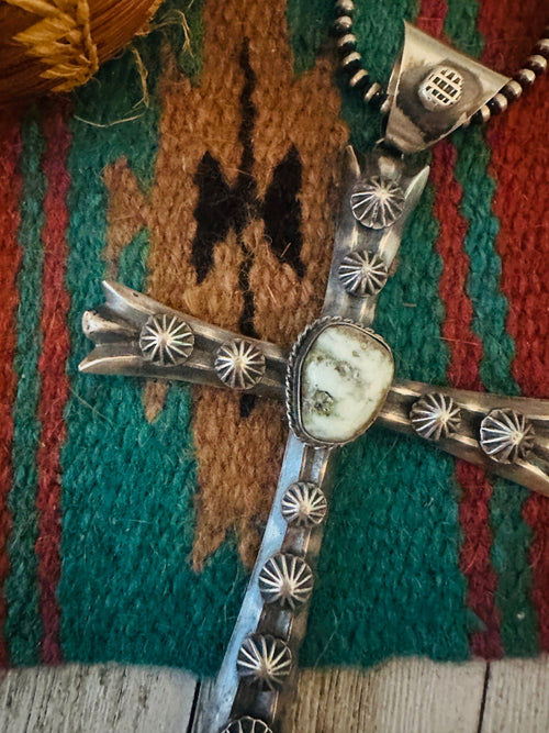 Old Pawn Handcrafted Turquoise and Sterling Silver Cross Pendant by Chimney Butte
