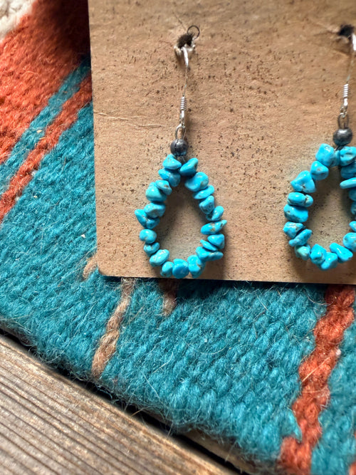 Handcrafted Turquoise Beaded Dangle Hoop Earrings