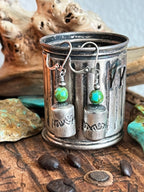Handcrafted Sterling Silver Stamped Barrel & Sonoran Turquoise Bead Earrings