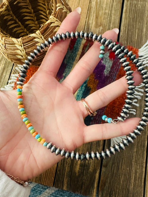 Handcrafted Turquoise, Spiny & Sterling Silver Beaded Wrap Choker Necklace