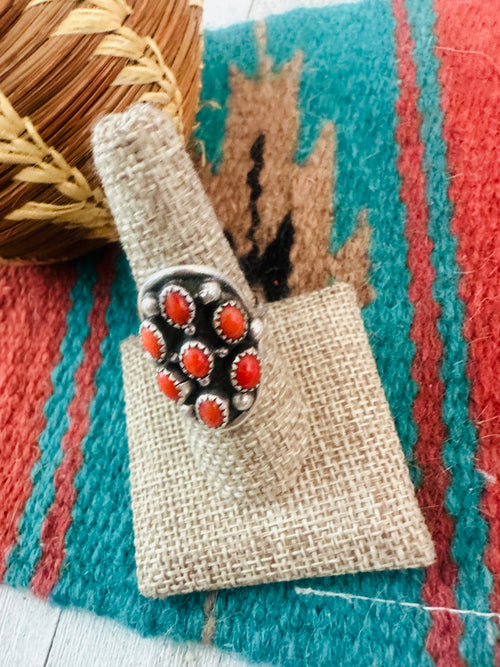 Old Pawn Navajo Sterling Silver & Coral Ring Size 8