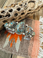 Navajo Old Pawn Morenci Turquoise & Sterling Silver Cuff Bracelet /