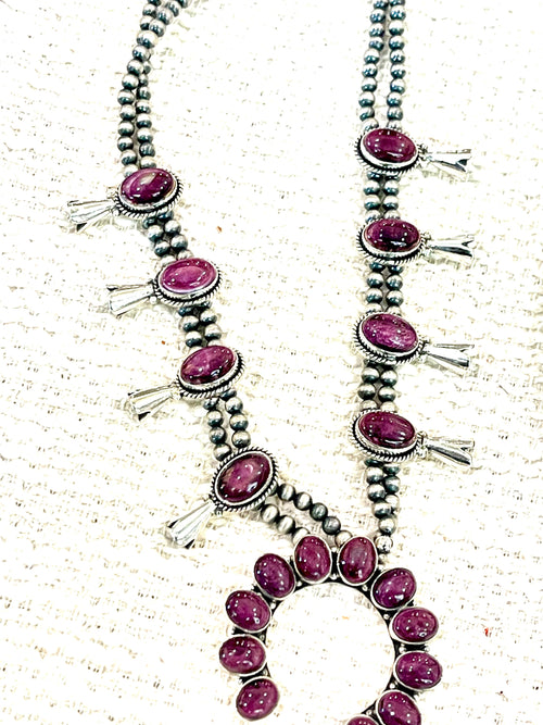 Handmade Sterling Silver, Purple Spiny Naja Necklace Signed Nizhoni