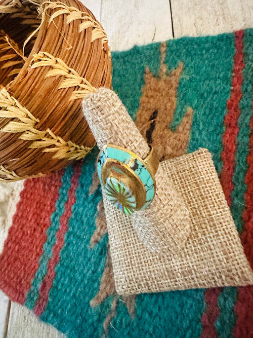 Old Pawn Navajo Sterling Silver, Turquoise, Opal Inlay Ring Size 6.75