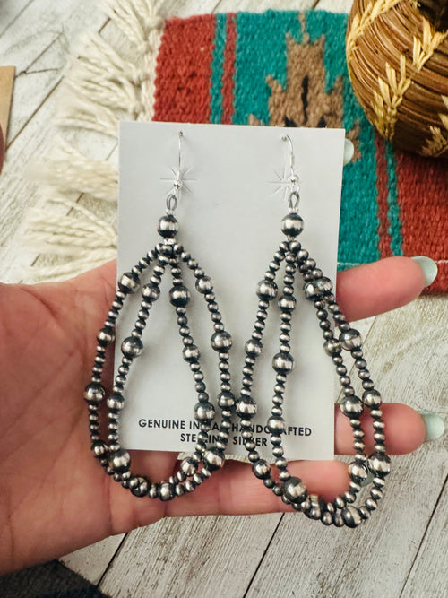 Sterling Silver Pearl Double Strand Beaded Hoop Earrings