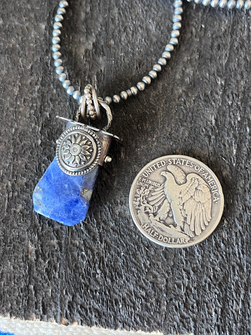 Sterling Silver Gem Collector 30” + 2” Beaded Necklace w/ Sodalite & Sunburst Pendant 2