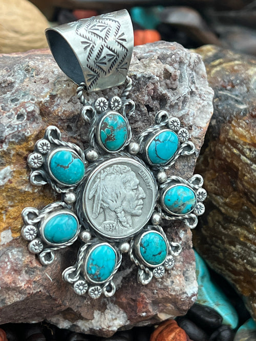 Rosella Paxson Indian Head Nickel Pendant with Hubei Turquoise