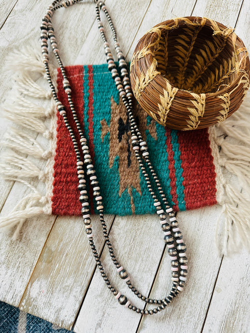 Handcrafted Sterling Silver Pearl & Queen Pink Conch 60” Beaded Necklace