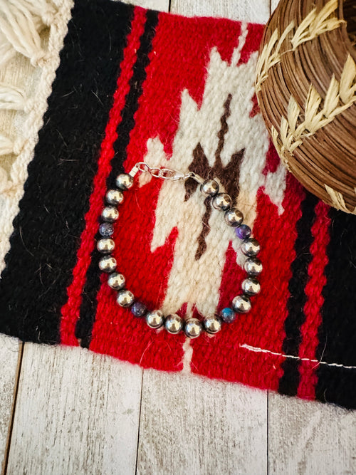Navajo Lapis & Sterling Silver Beaded Bracelet l