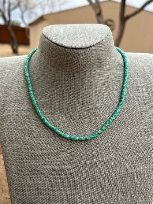 Navajo Kingman Turquoise & Sterling Silver 4mm Beaded Necklace