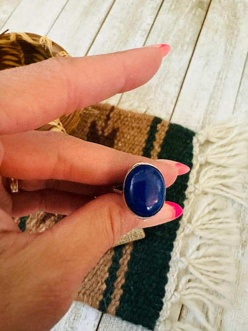 Handcrafted Old Pawn Sterling Silver & Lapis Ring Size 6