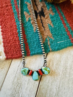 ** Christmas Collection ** Handmade Sterling Silver, Turquoise & Coral Necklace Signed Nizhoni