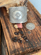 Hand Forged Old Pawn Sterling Silver Ingot Cuff Bracelet by Santa Fe Artist Buffalo, Concho Grande