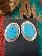 Handcrafted Old Pawn Sterling Silver & Turquoise Inlay Post Earrings