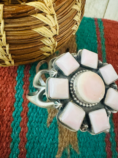 Handcrafted Old Pawn Sterling Silver & Queen Pink Conch Cluster Cuff Bracelet