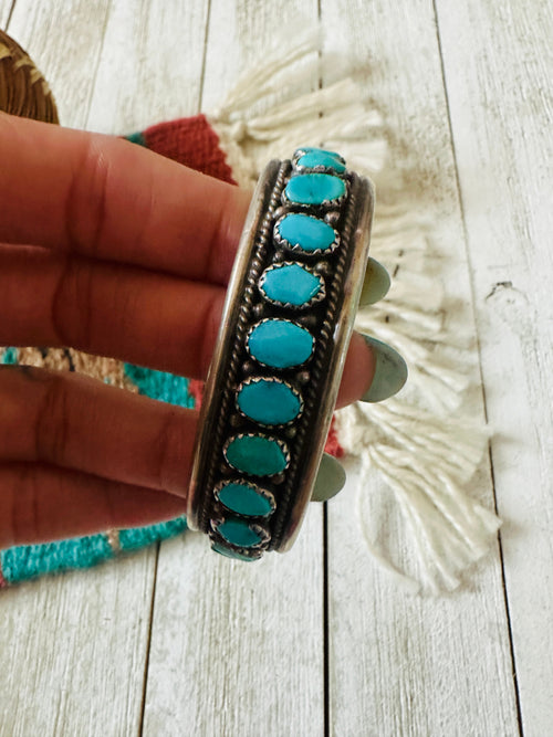 Old Pawn Navajo Sterling Silver & Turquoise Cuff Bracelet /