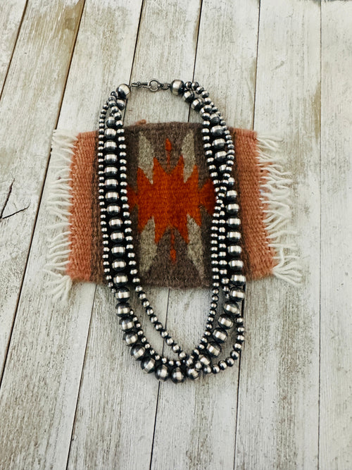 Navajo Sterling Silver Pearl Triple Strand 20” Beaded Necklace