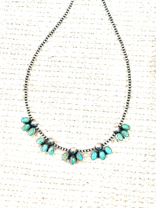 Handmade Sterling Silver & Turquoise Beaded Necklace